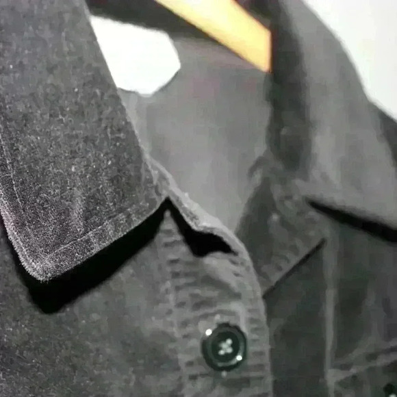 TALBOTS Black Velvet Velour Jacket Button Up Collar Stretch Casual Petite S - Picture 6 of 10